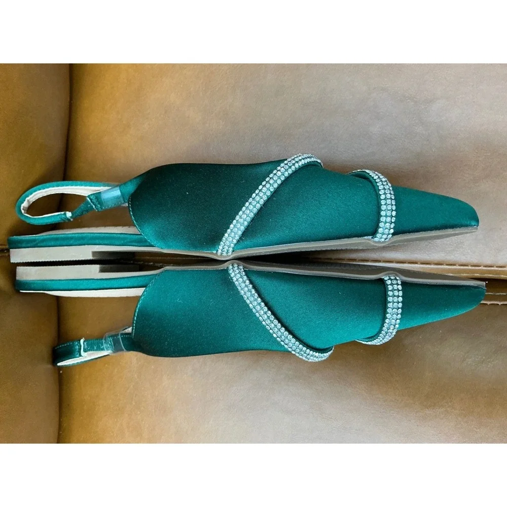 Journee Collection Rebbel Slingback Flats Womens‎ 5.5 Green Excellent Rhinestone
